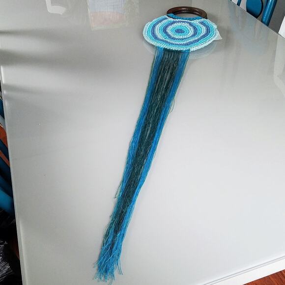 Blue Tone Crochet Bag with Extra Long Fringe - Picture 3 of 7